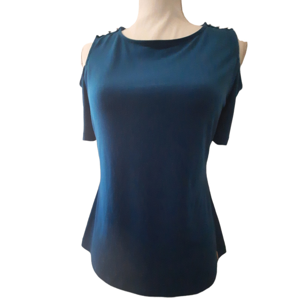 Calvin Klein Cold Shoulder Short Sleeve Turquoise Top Small